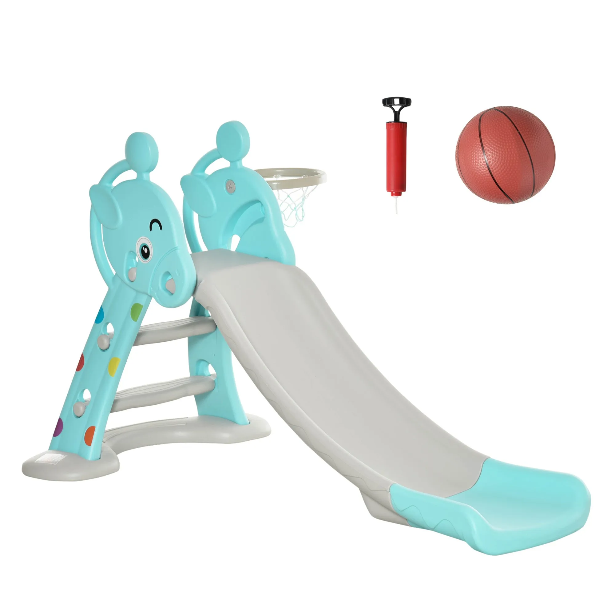 2 in 1 Kids Slide with Basketball Hoop 18 months -4 Years Old Deer Blue