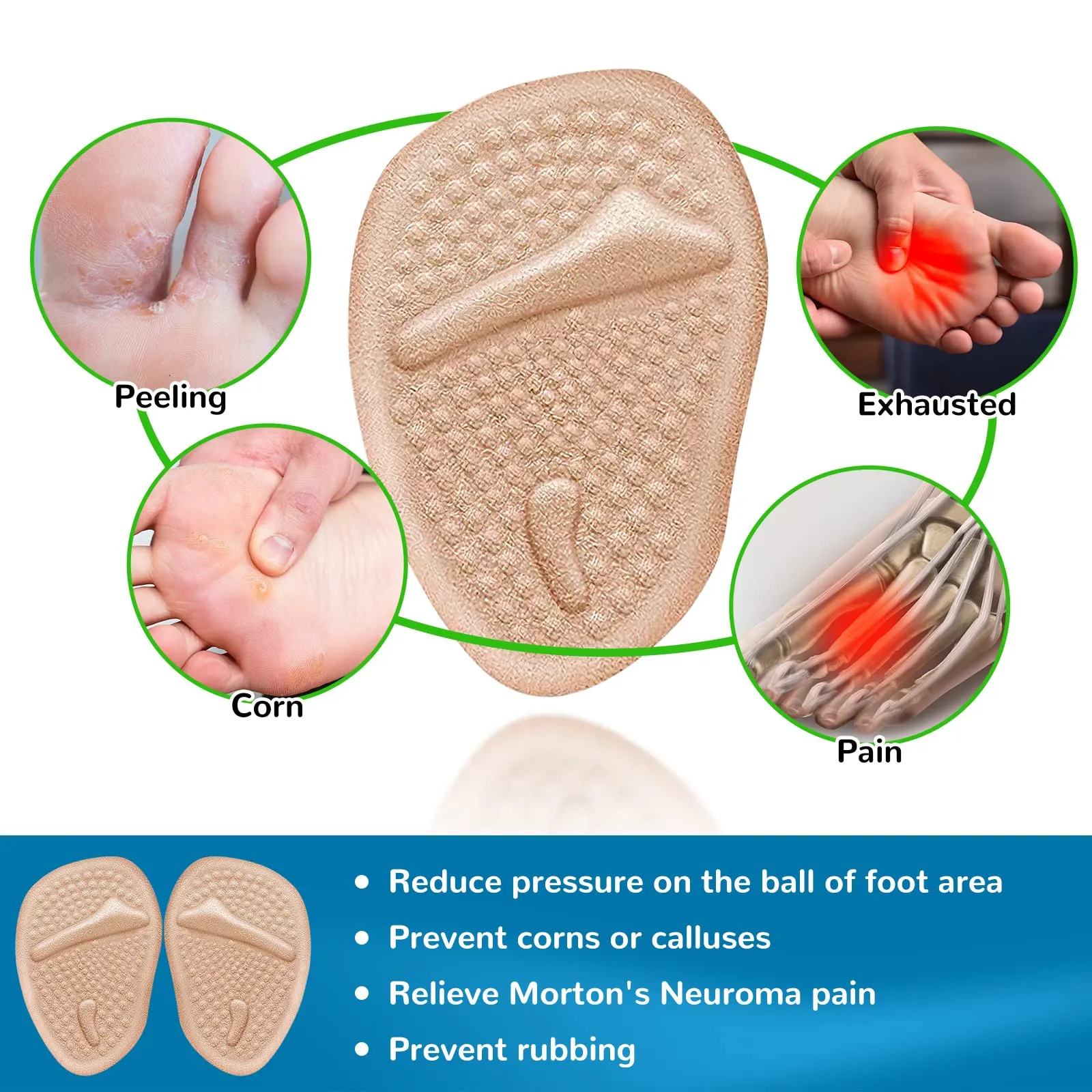 2 Pairs Ball of Foot Cushion Pads, Metatarsal Pads, Anti-Slip High Heel Insoles for Women, Party Feet, Pain Relief, Gel Insoles Insert Women for High Heels Prevent Blisters and Calluses fit All Shoes 2 Pairs