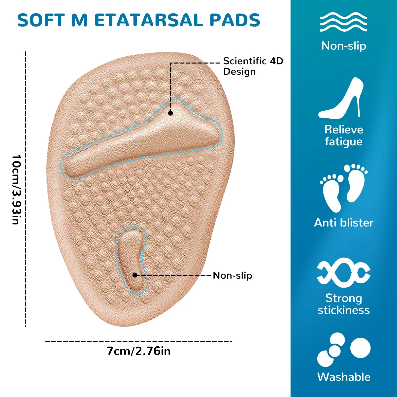 2 Pairs Ball of Foot Cushion Pads, Metatarsal Pads, Anti-Slip High Heel Insoles for Women, Party Feet, Pain Relief, Gel Insoles Insert Women for High Heels Prevent Blisters and Calluses fit All Shoes 2 Pairs