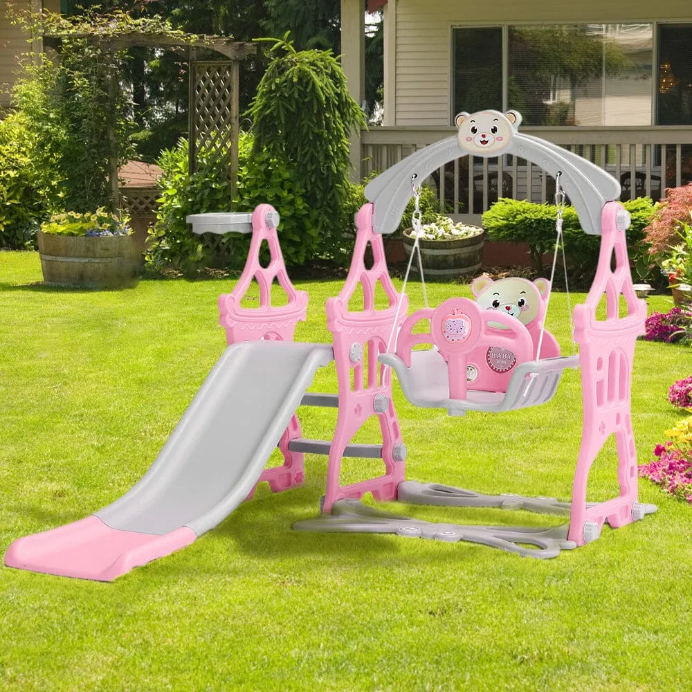 3 In 1 Fun Cyan/Pink Kids Toddler Swing and Slide Set Indoor and Outdoor