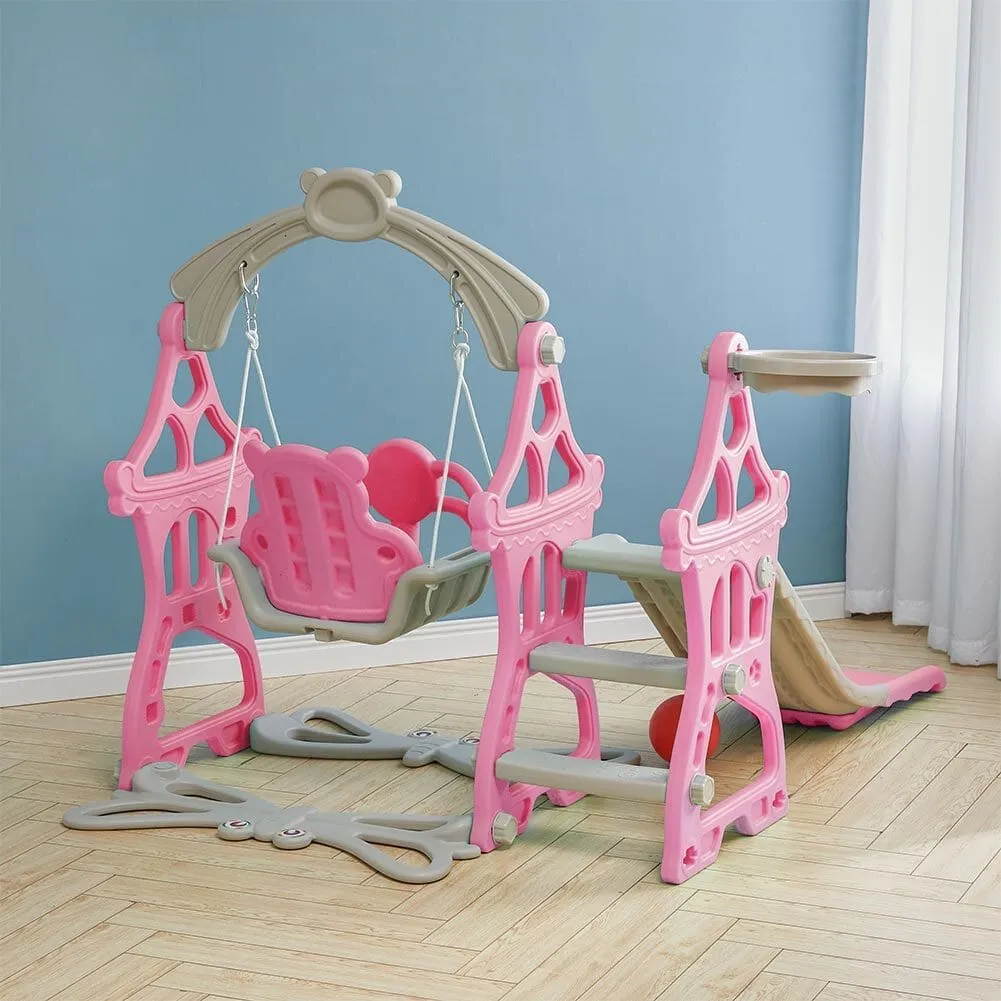 3 In 1 Fun Cyan/Pink Kids Toddler Swing and Slide Set Indoor and Outdoor