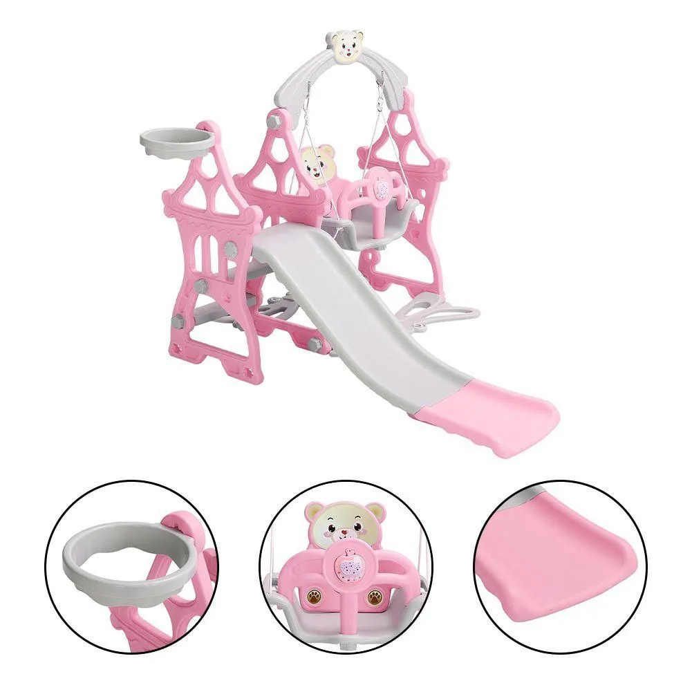 3 In 1 Fun Cyan/Pink Kids Toddler Swing and Slide Set Indoor and Outdoor