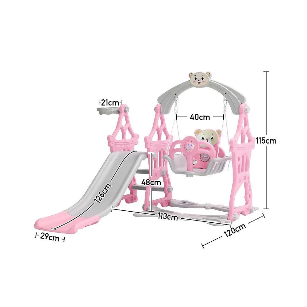 3 In 1 Fun Cyan/Pink Kids Toddler Swing and Slide Set Indoor and Outdoor