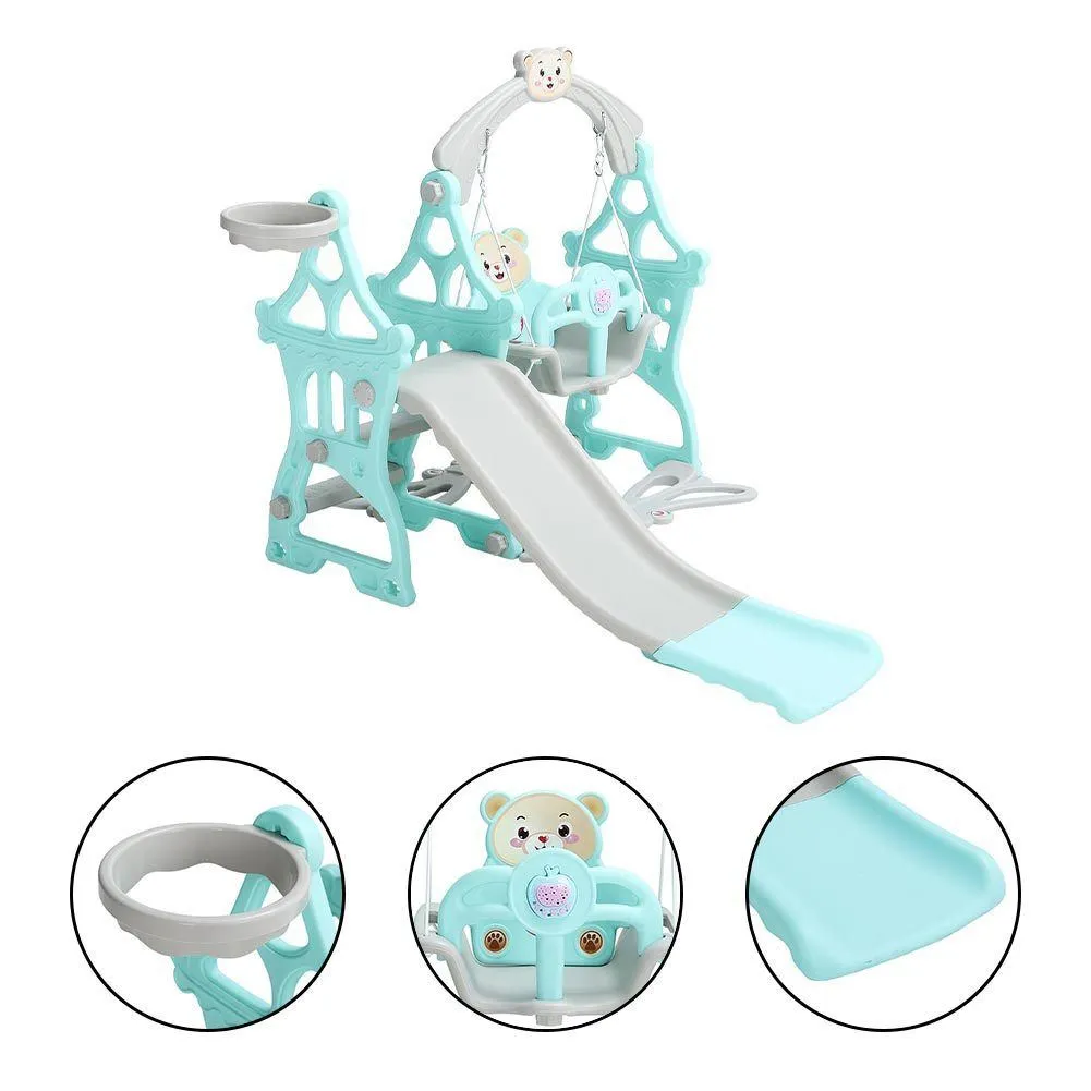 3 In 1 Fun Cyan/Pink Kids Toddler Swing and Slide Set Indoor and Outdoor