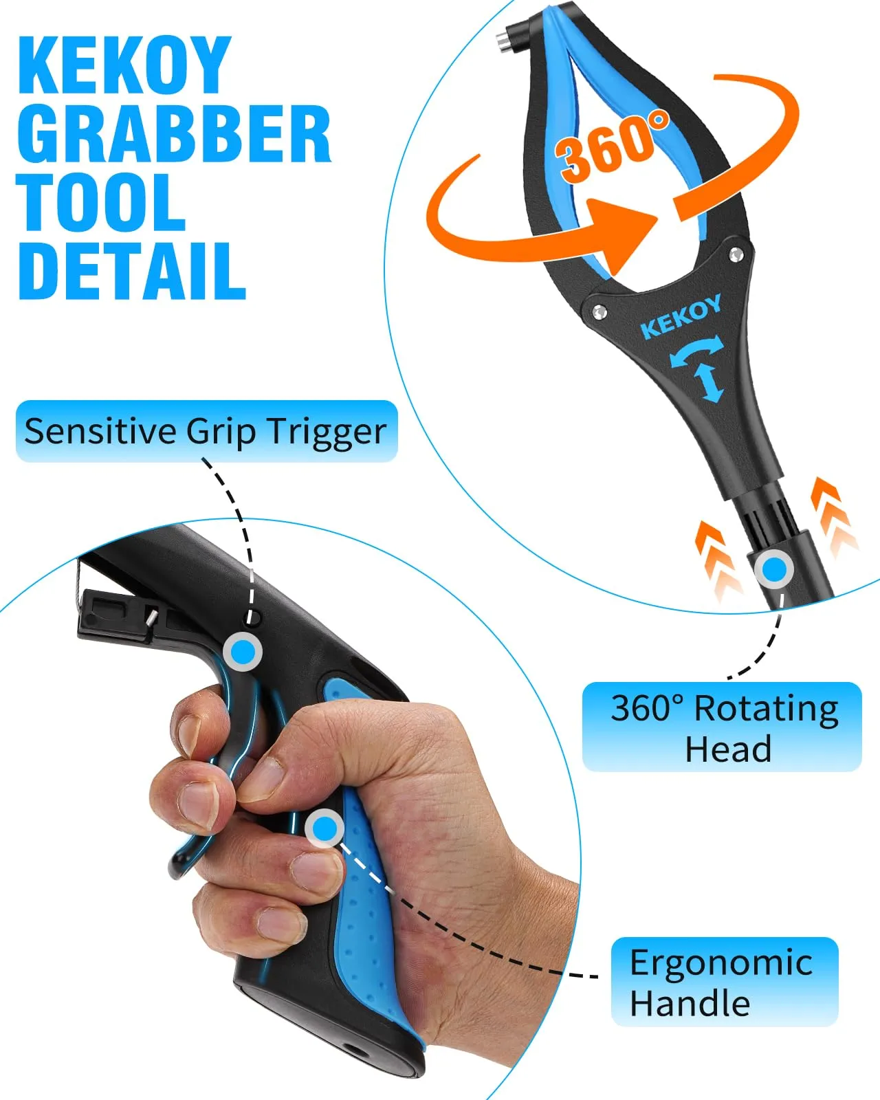 36inch Grabber Reacher Tool, Foldable Grabbers for Elderly Grab it Reaching Tool Heavy Duty, Anti-Slip Rotating Jaw with Magnet, 4" Wide Claw Opening Reachers for Seniors, Trash Picker Tool 36 Inch of 1 Pack