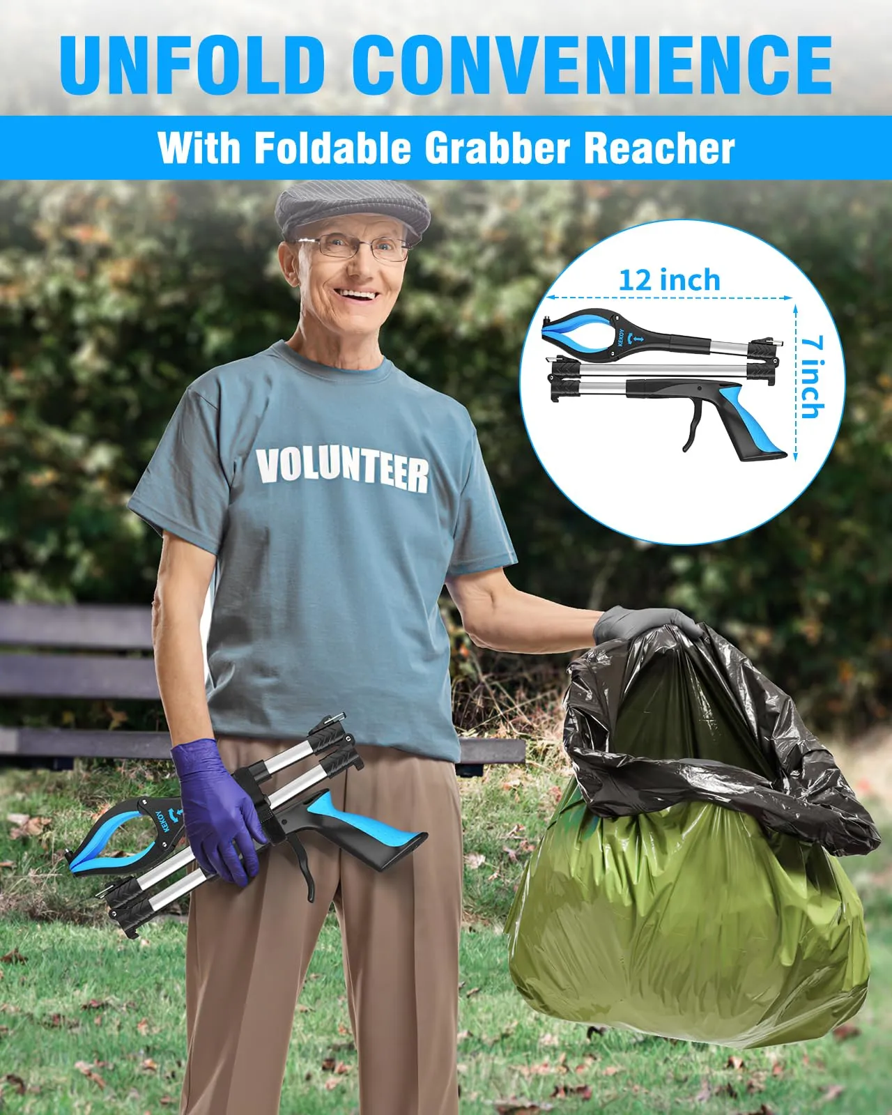 36inch Grabber Reacher Tool, Foldable Grabbers for Elderly Grab it Reaching Tool Heavy Duty, Anti-Slip Rotating Jaw with Magnet, 4" Wide Claw Opening Reachers for Seniors, Trash Picker Tool 36 Inch of 1 Pack