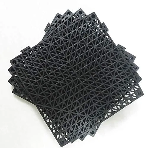 4pcs Modular Interlocking Cushion 11.5" x 11.5" Floor Tile Mat Mats Drain Pool Shower Home Indoor/Outdoor (Black)