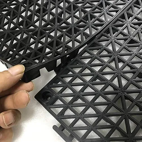 4pcs Modular Interlocking Cushion 11.5" x 11.5" Floor Tile Mat Mats Drain Pool Shower Home Indoor/Outdoor (Black)