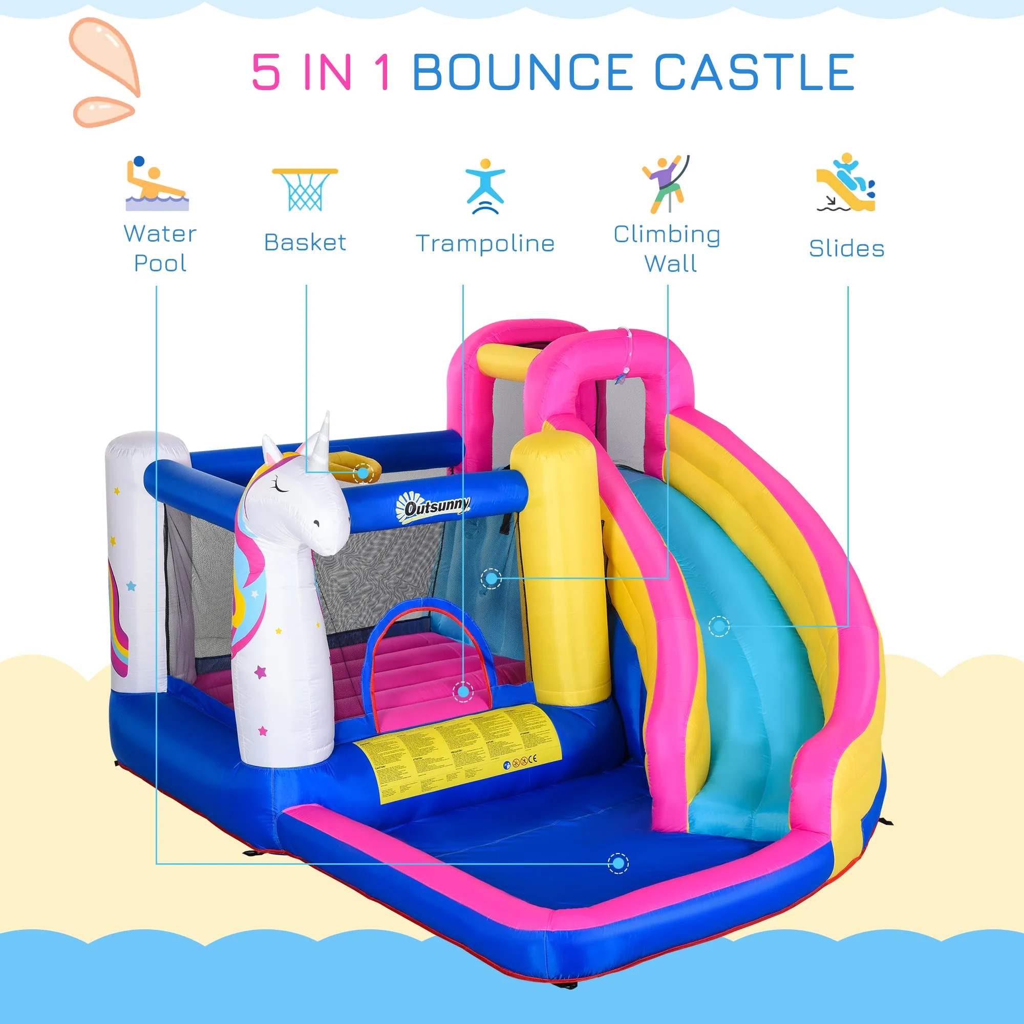 5 in 1 Bouncy Castle for Children with Blower for 3-8 Years Old Kids