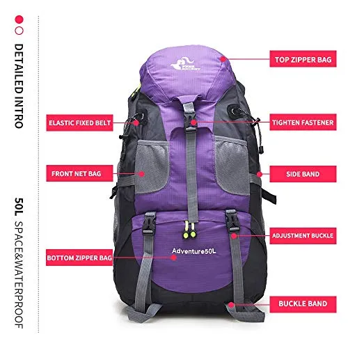 50L Lightweight Water Resistant Hiking Backpack