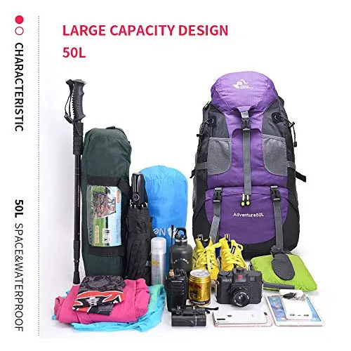 50L Lightweight Water Resistant Hiking Backpack