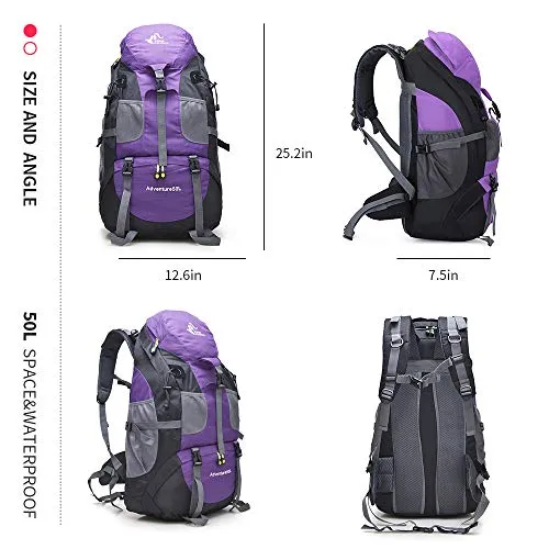 50L Lightweight Water Resistant Hiking Backpack