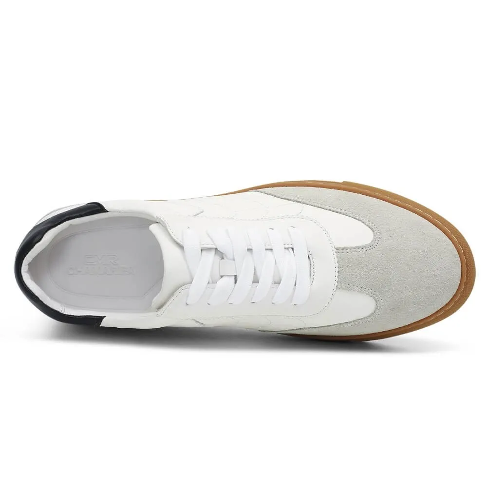 6 CM/2.36 Inches CMR CHAMARIPA Men's Off-White Leather Low-Top Elevator Sneakers - Lightweight Casual Shoes