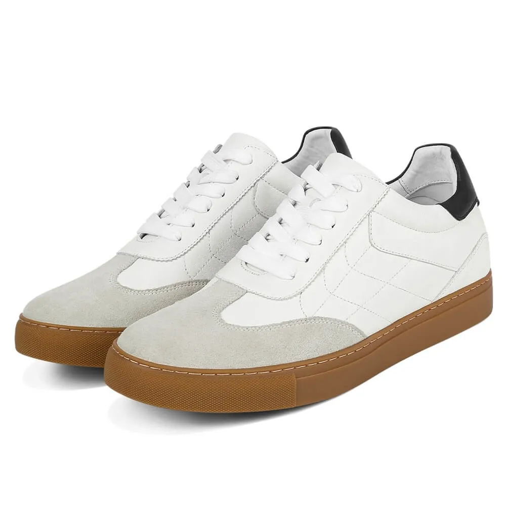 6 CM/2.36 Inches CMR CHAMARIPA Men's Off-White Leather Low-Top Elevator Sneakers - Lightweight Casual Shoes