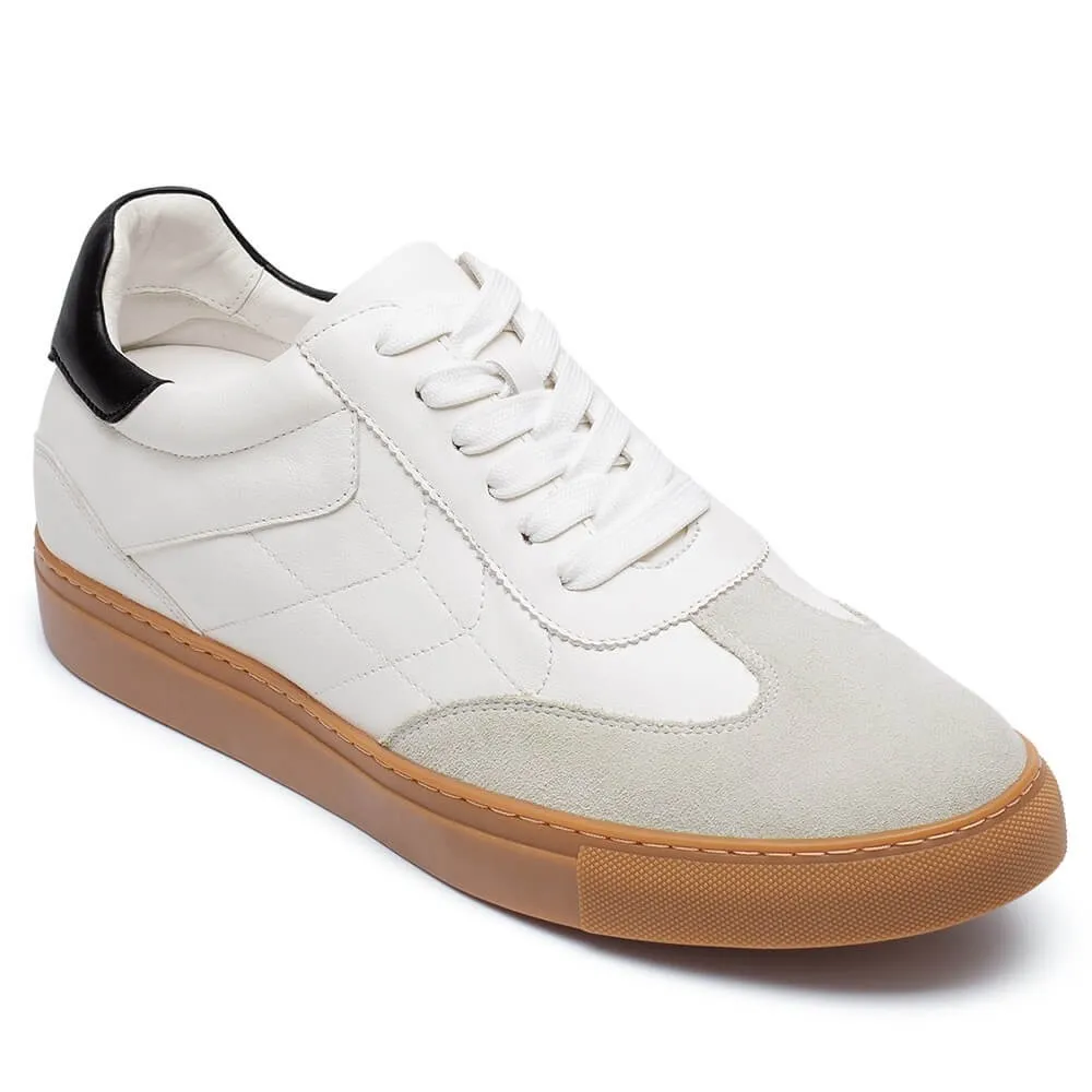 6 CM/2.36 Inches CMR CHAMARIPA Men's Off-White Leather Low-Top Elevator Sneakers - Lightweight Casual Shoes