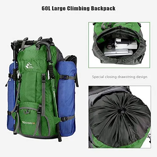 60L Waterproof Lightweight Hiking Backpack with Rain Cover