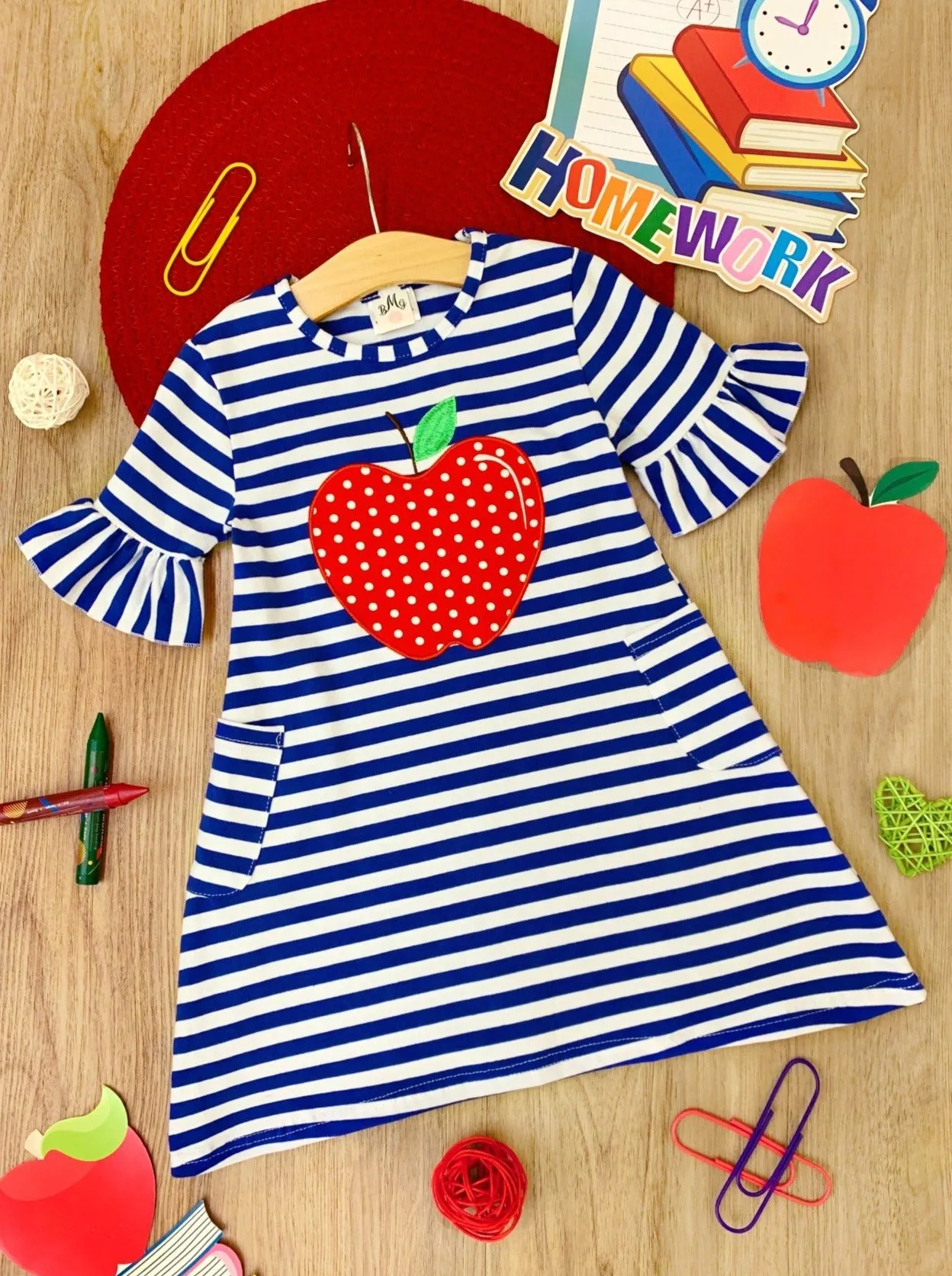 A is for Awesome Apple Striped Pocket Dress