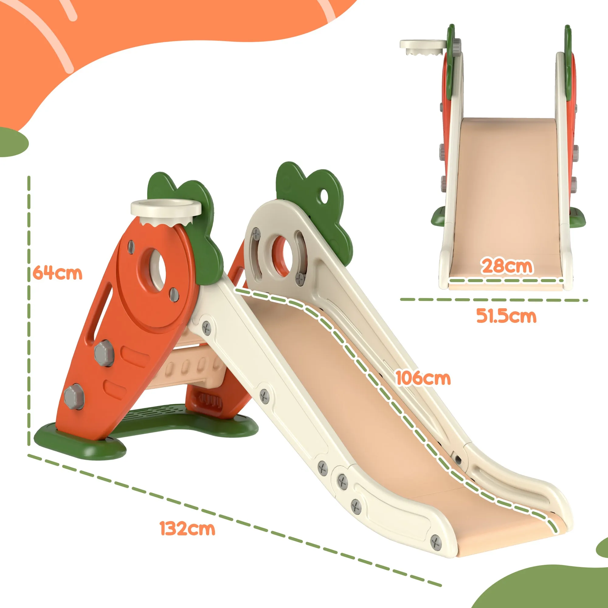 AIYAPLAY 3 In 1 Kids Slide, Carrot-themed Foldable Indoor Slide For 1-3 Years