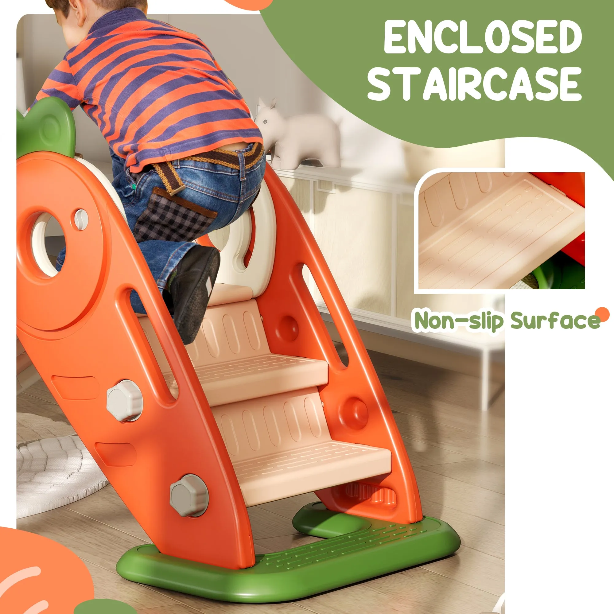 AIYAPLAY 3 In 1 Kids Slide, Carrot-themed Foldable Indoor Slide For 1-3 Years