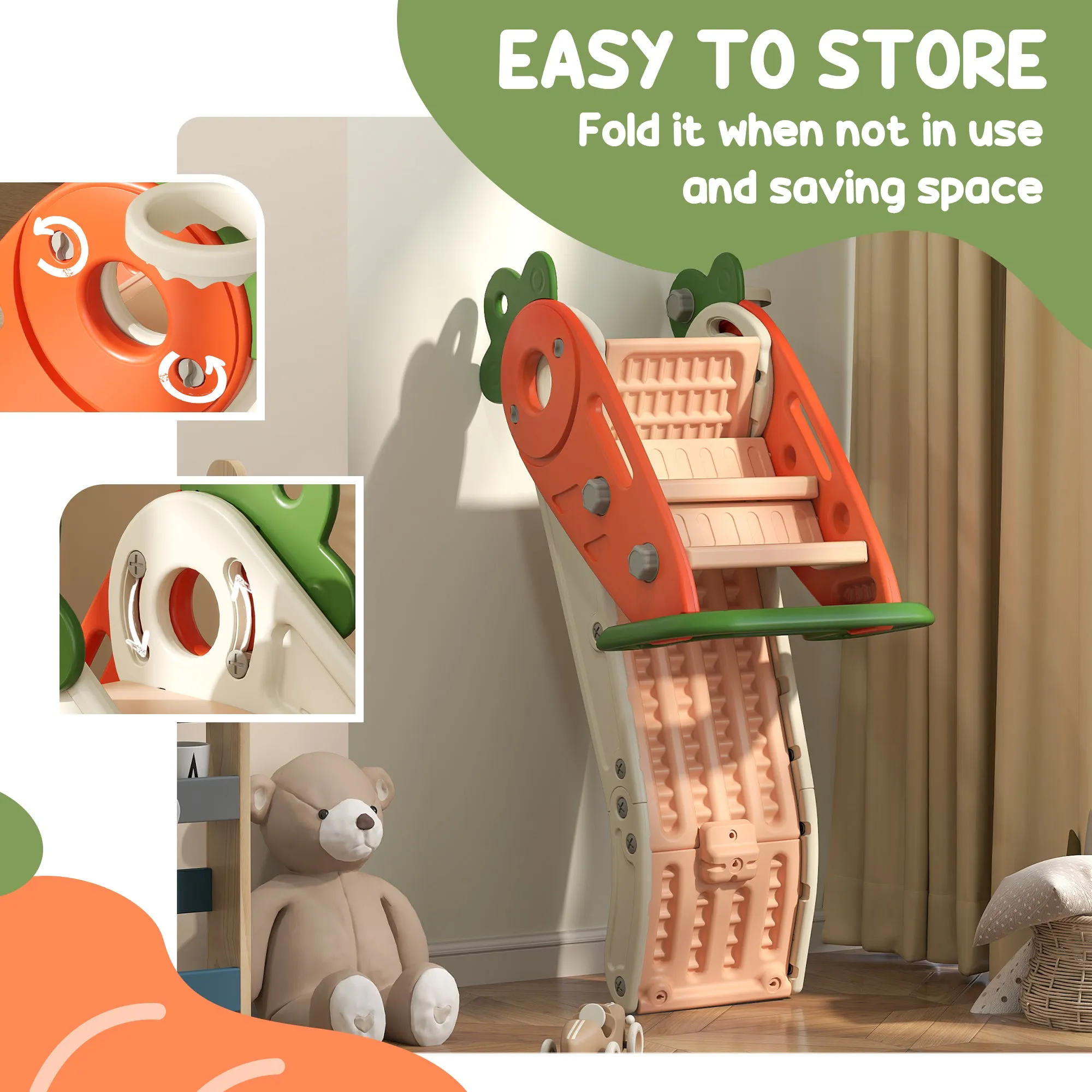 AIYAPLAY 3 In 1 Kids Slide, Carrot-themed Foldable Indoor Slide For 1-3 Years