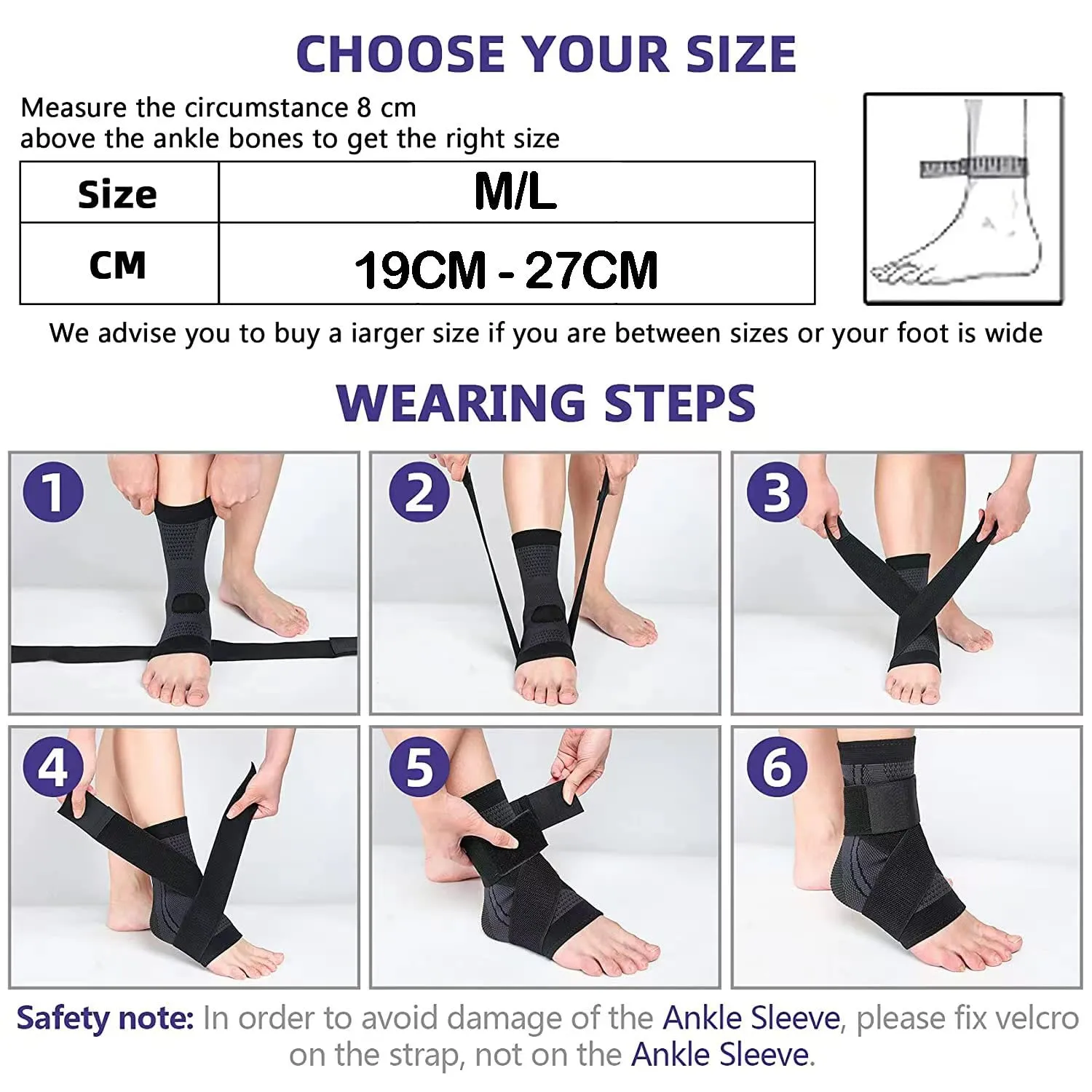 Ankle Braces, Adjustable Compression Ankle Support Men & Women, for Achilles Tendon Support & Plantar Fasciitis, Stabilize Ankle Brace-Eases Ankle Joint Pain & Sprained Ankle (Large) Black Large