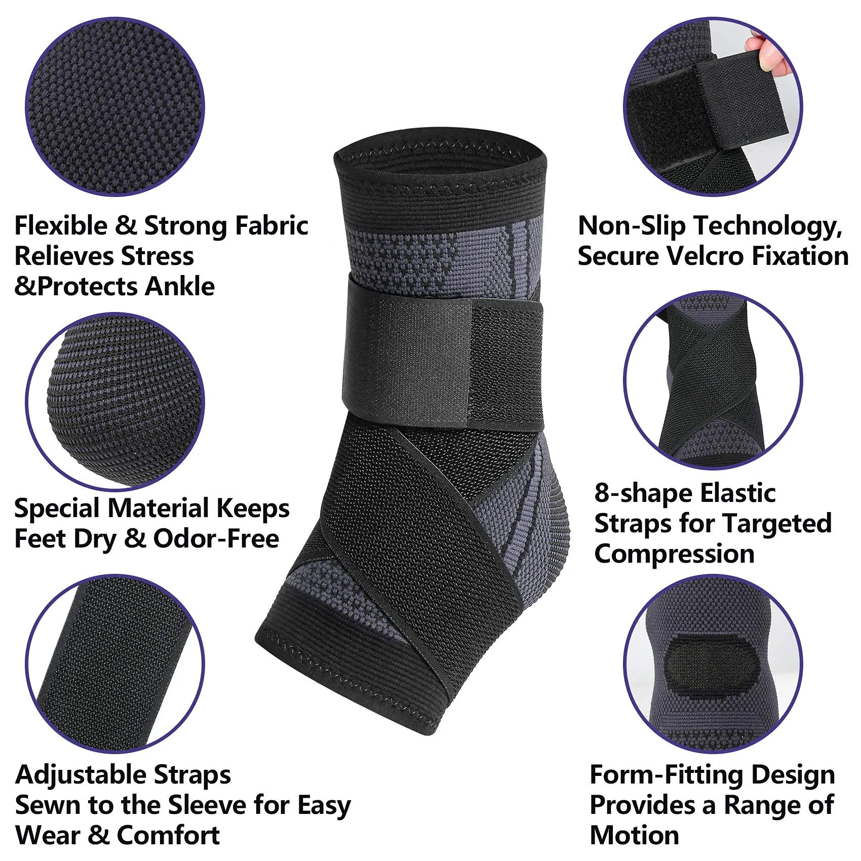 Ankle Braces, Adjustable Compression Ankle Support Men & Women, for Achilles Tendon Support & Plantar Fasciitis, Stabilize Ankle Brace-Eases Ankle Joint Pain & Sprained Ankle (Large) Black Large