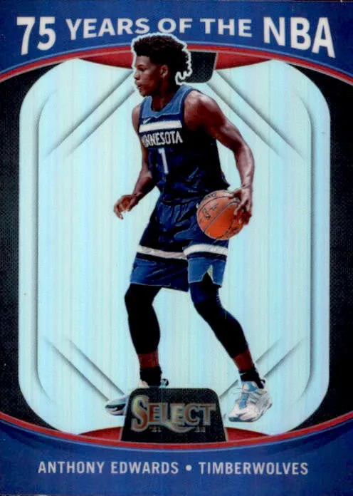 Anthony Edwards, 75 Years of the NBA, Silver Prizm, 2021-22 Panini Select Basketball NBA