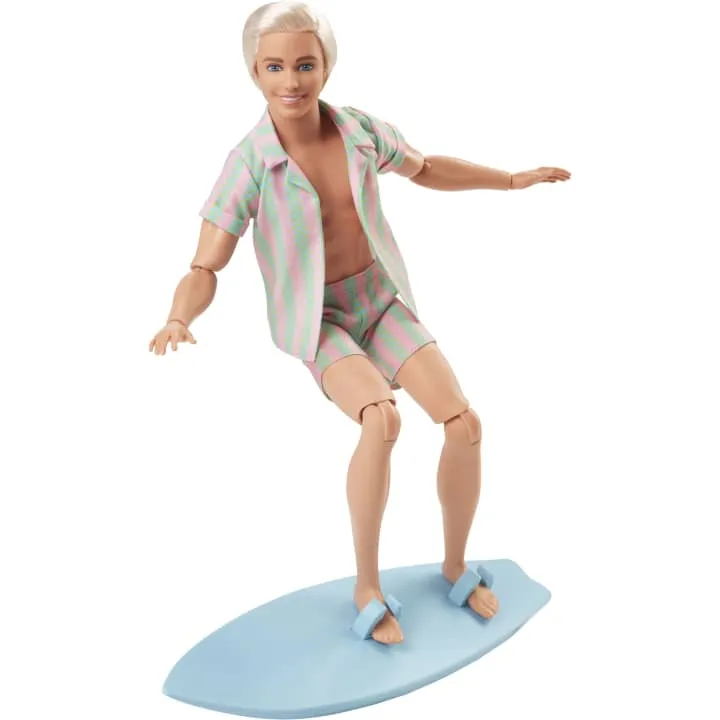 Barbie The Movie Ken Doll In Pastel Striped Beach Matching Set