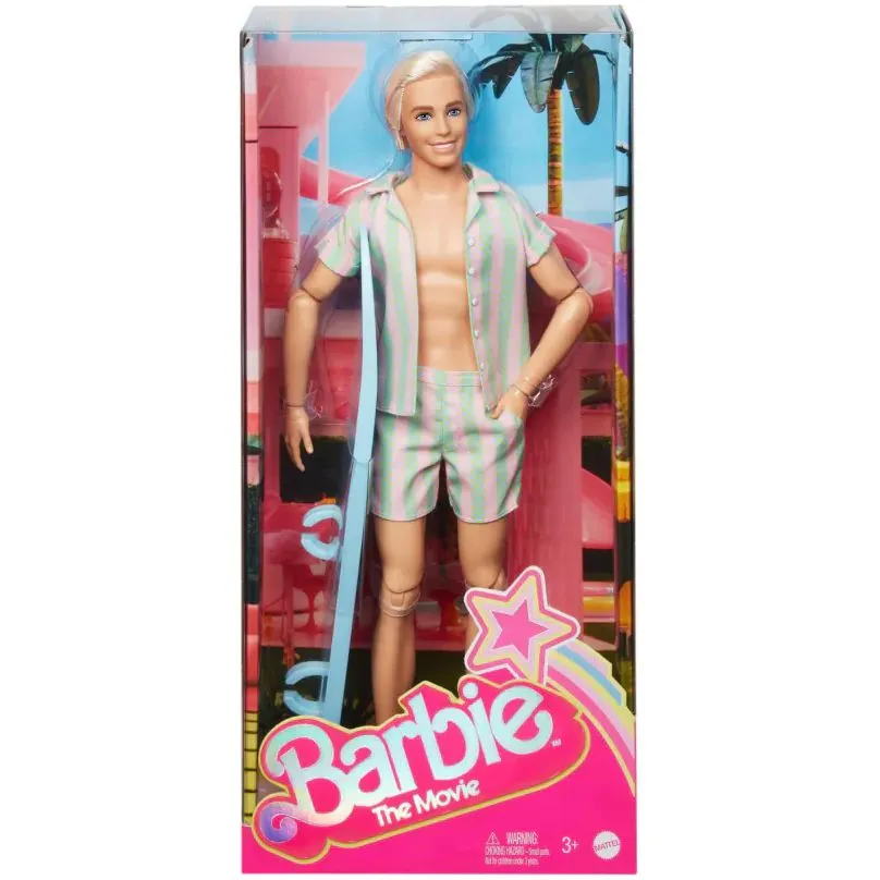 Barbie The Movie Ken Doll In Pastel Striped Beach Matching Set