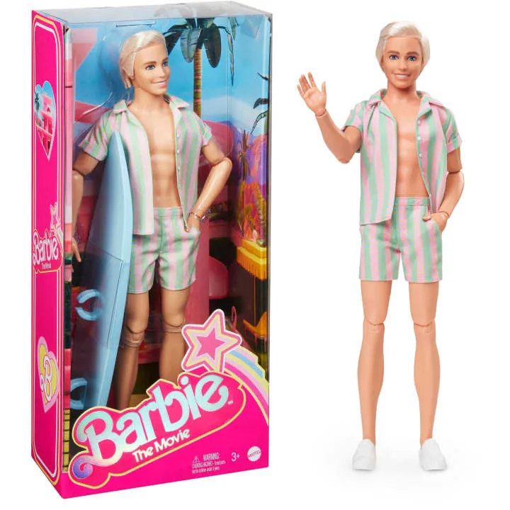 Barbie The Movie Ken Doll In Pastel Striped Beach Matching Set