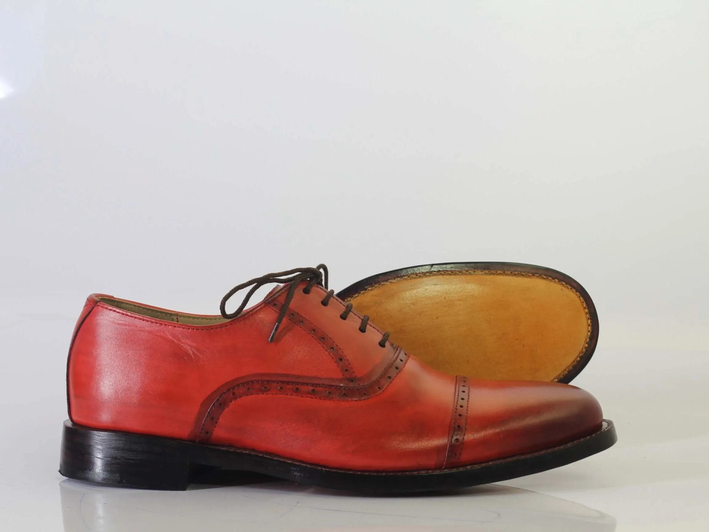 Bespoke Red Leather Cap Toe Loafer Shoes for Men's