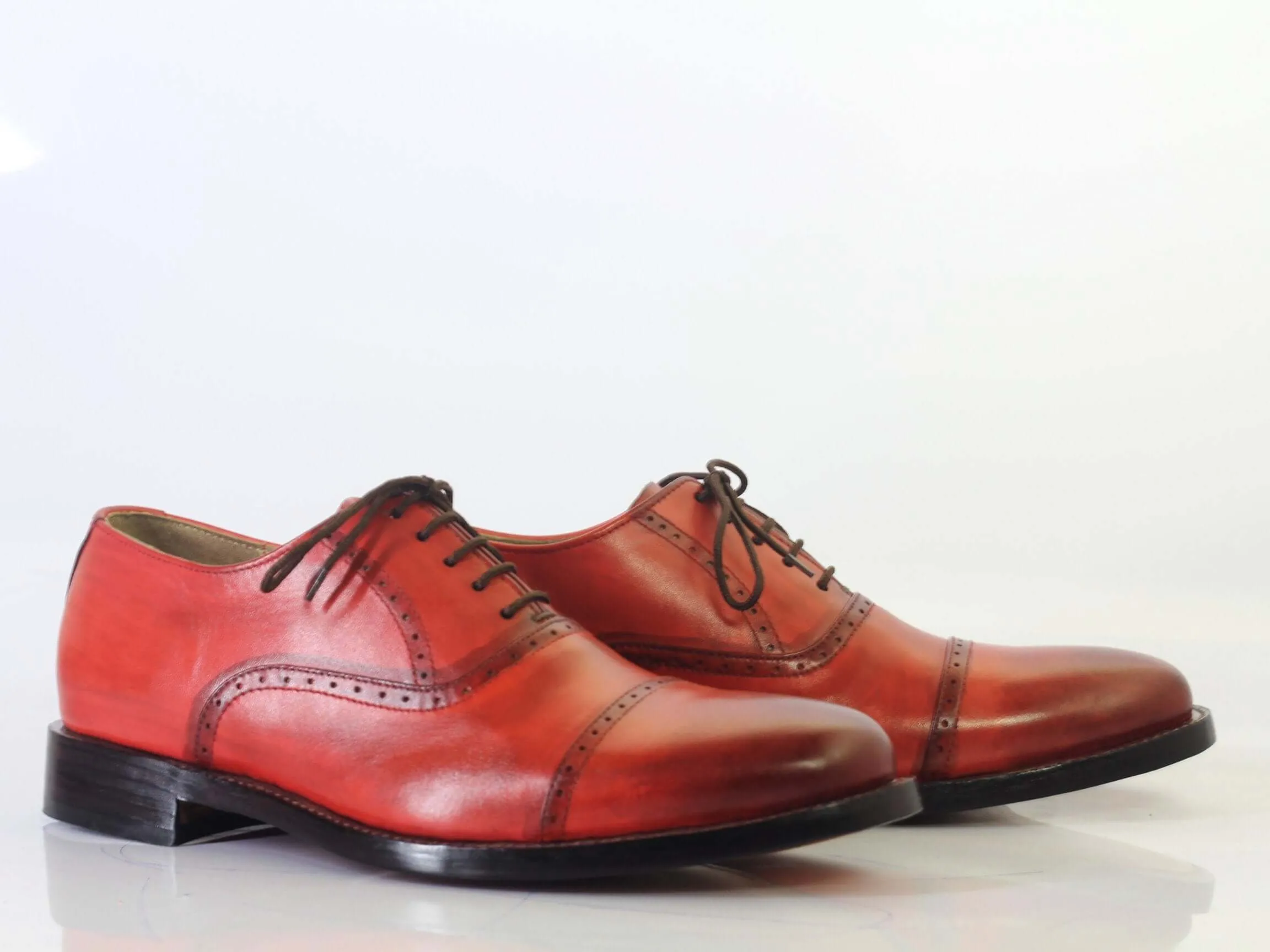 Bespoke Red Leather Cap Toe Loafer Shoes for Men's