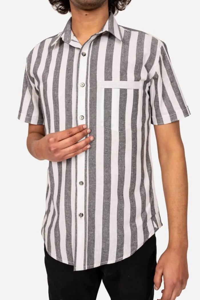 Black And White Striped Cotton Shirt