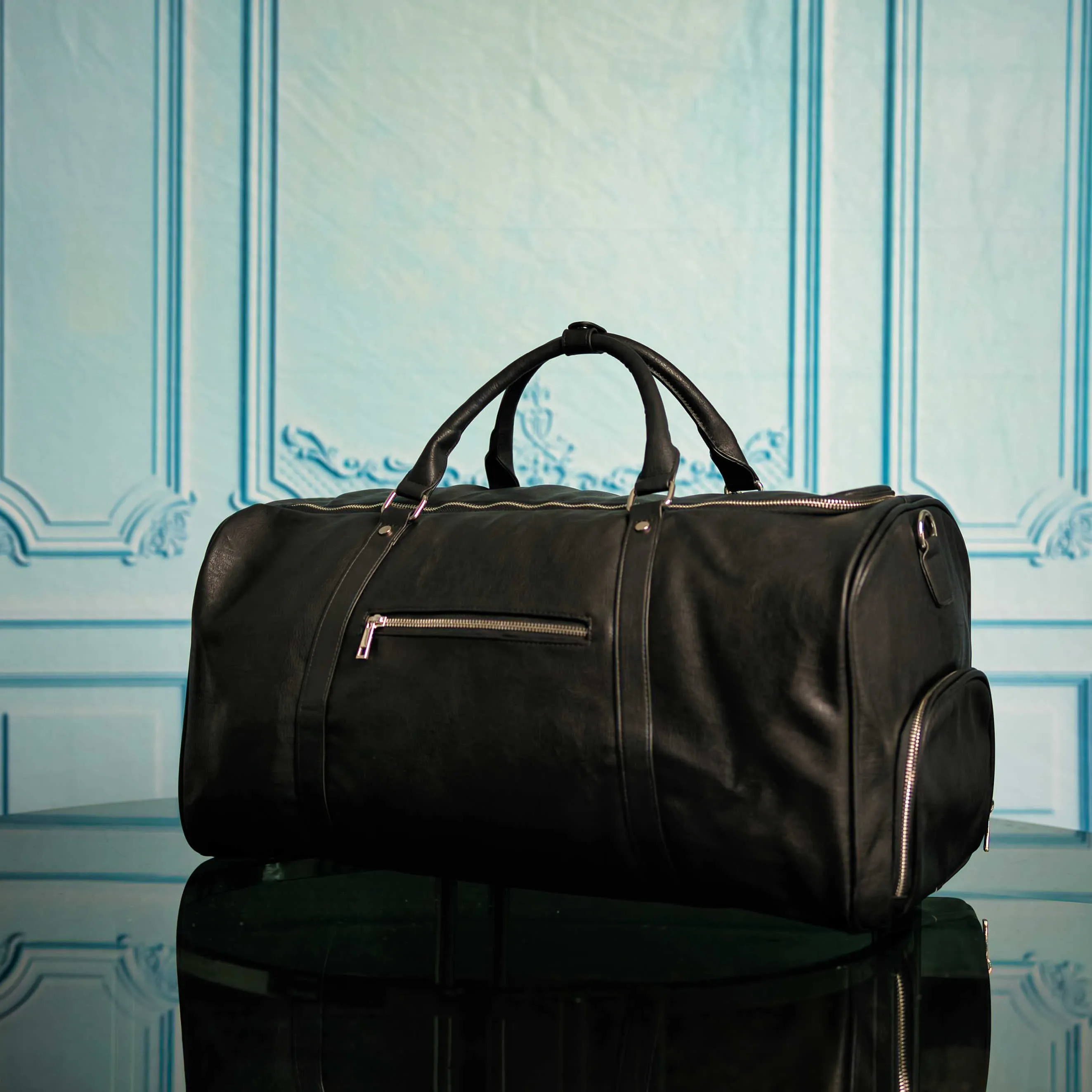 Black Leather Duffle Bag