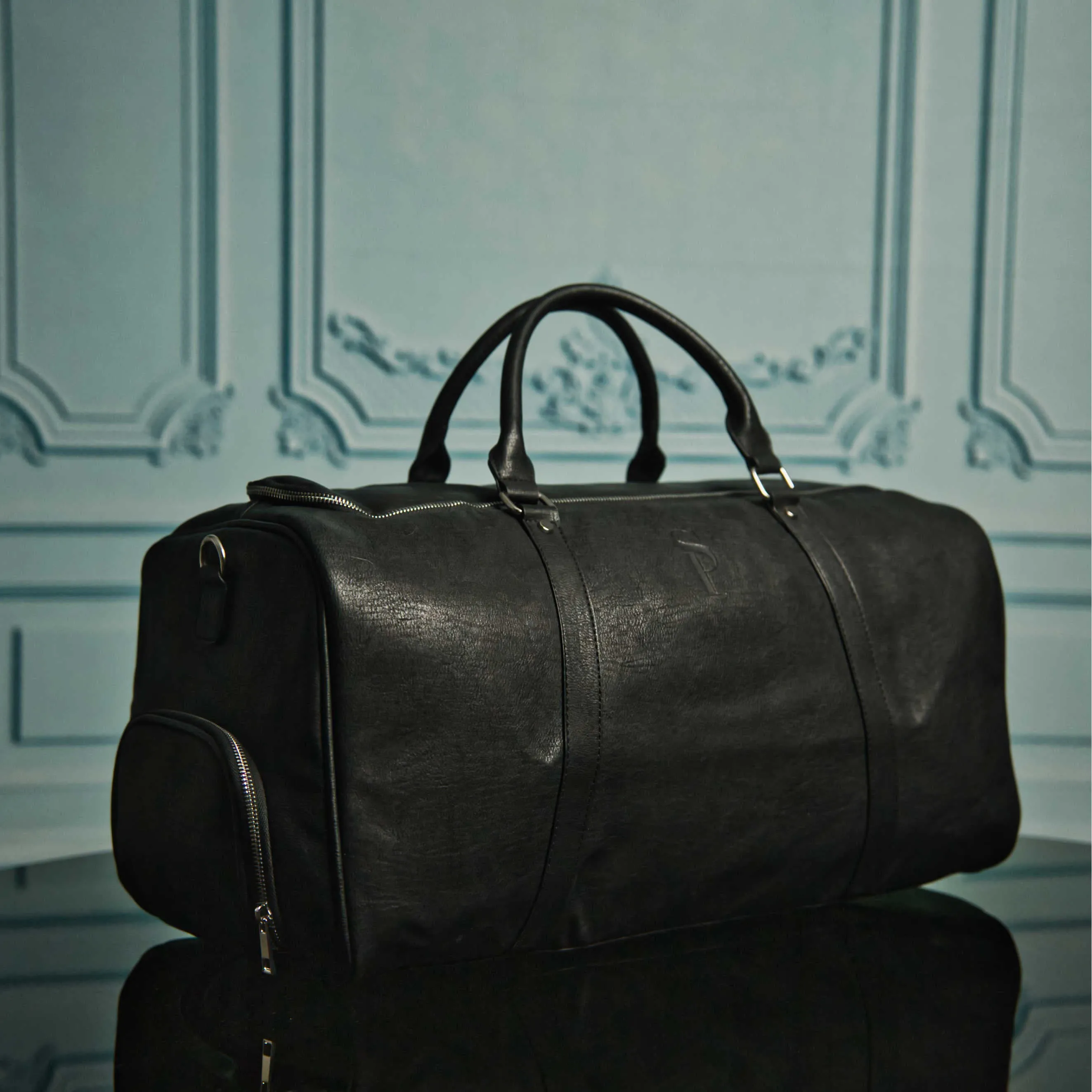 Black Leather Duffle Bag