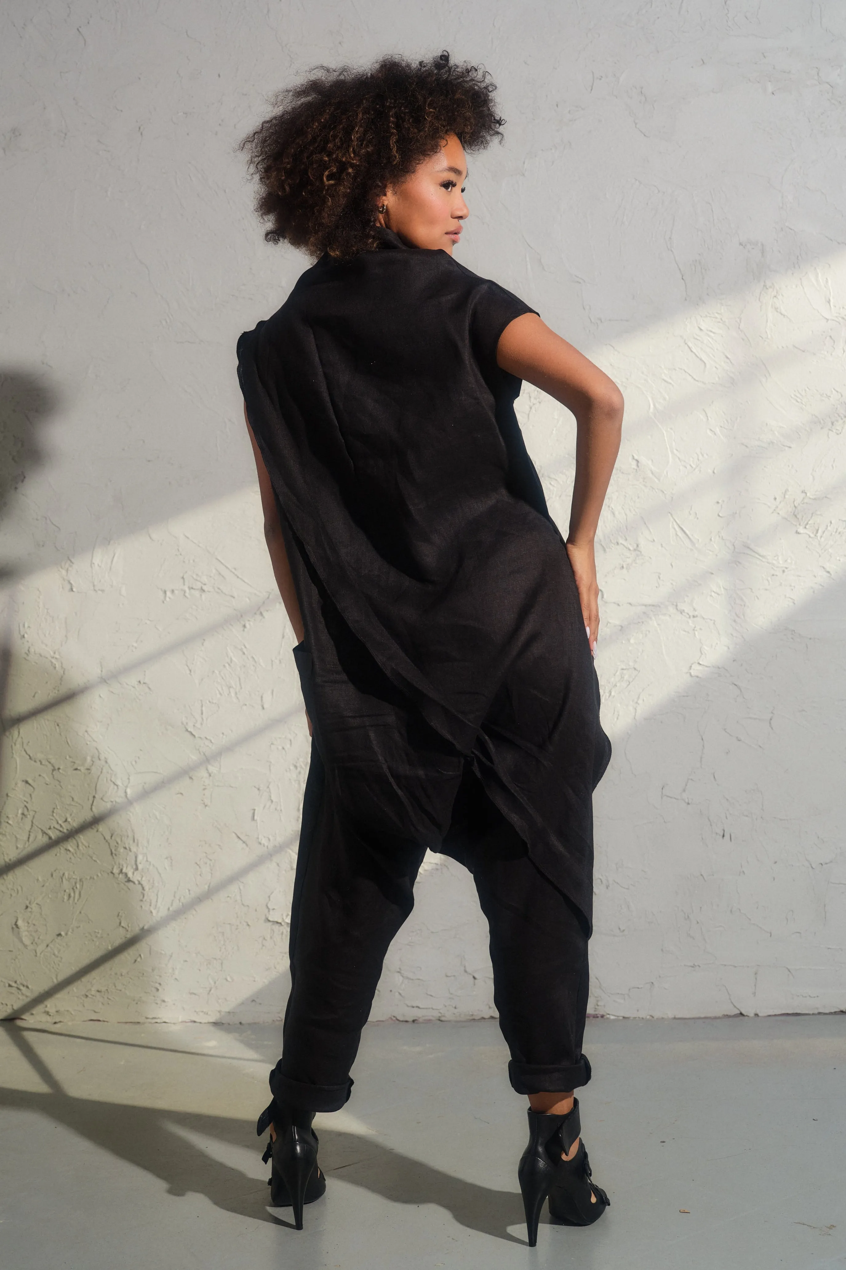 Black linen baggy jumpsuit