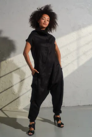 Black linen baggy jumpsuit