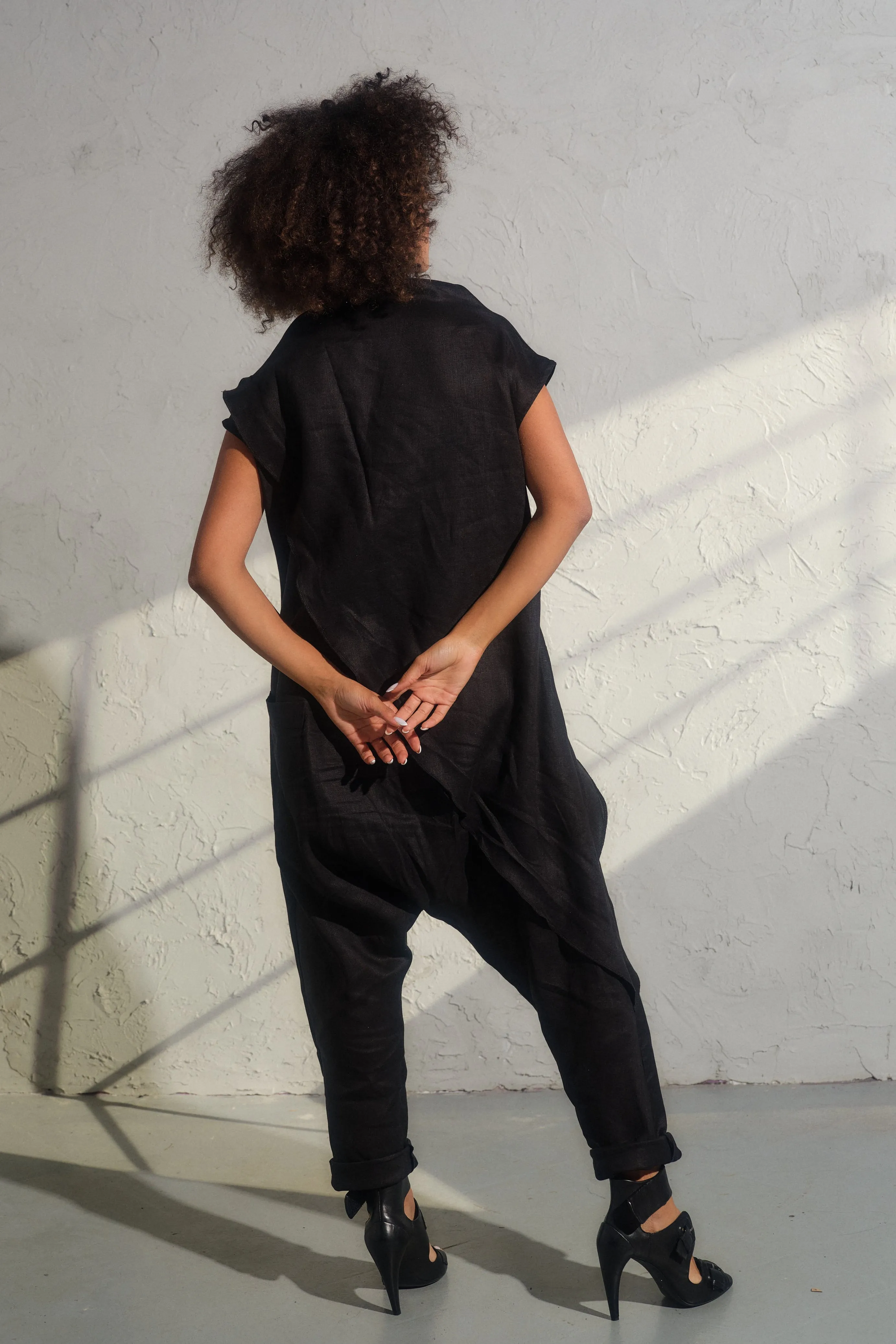 Black linen baggy jumpsuit