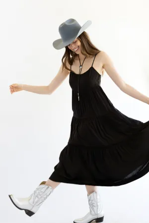 Black Tiered Skinny Strap Maxi Dress