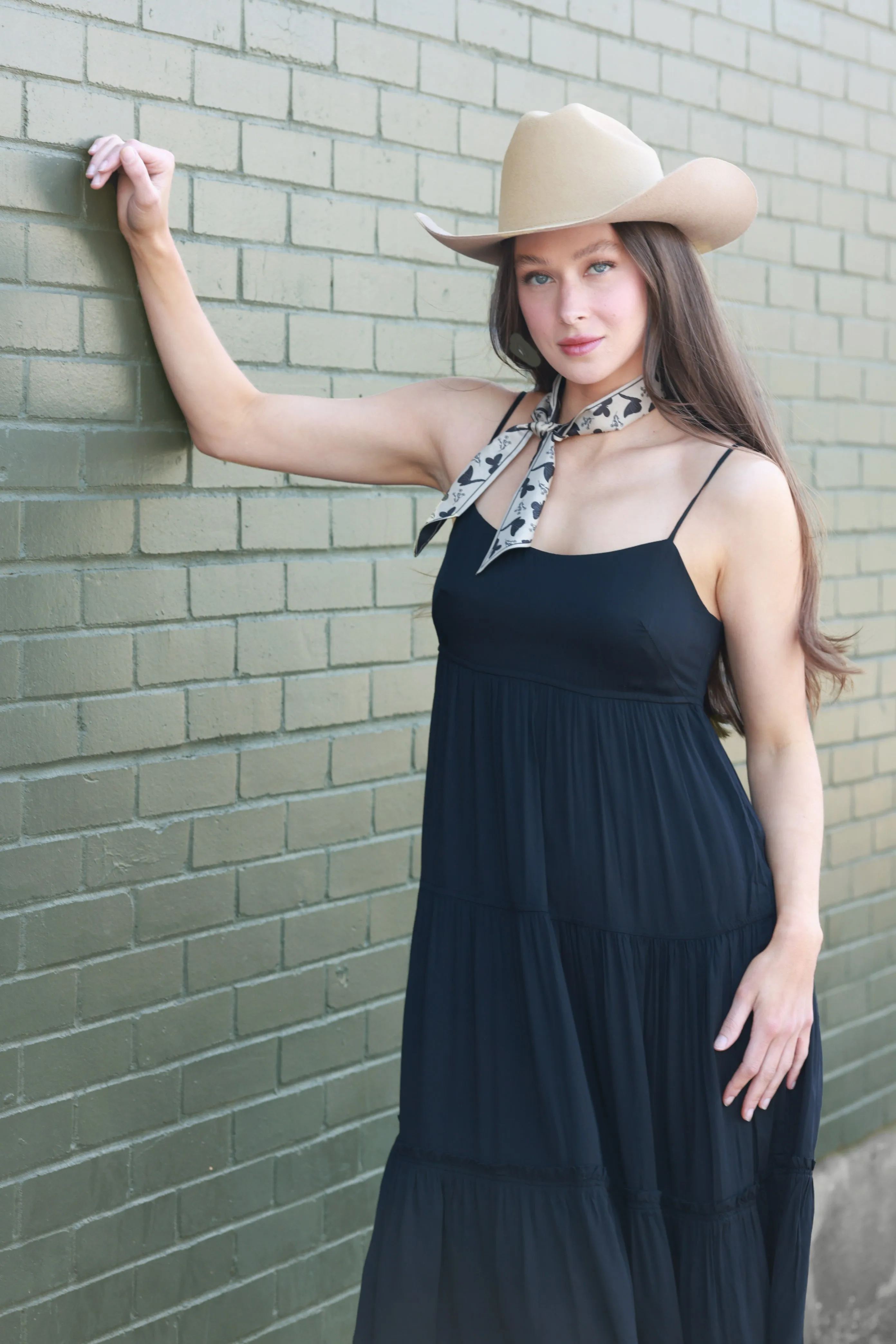 Black Tiered Skinny Strap Maxi Dress