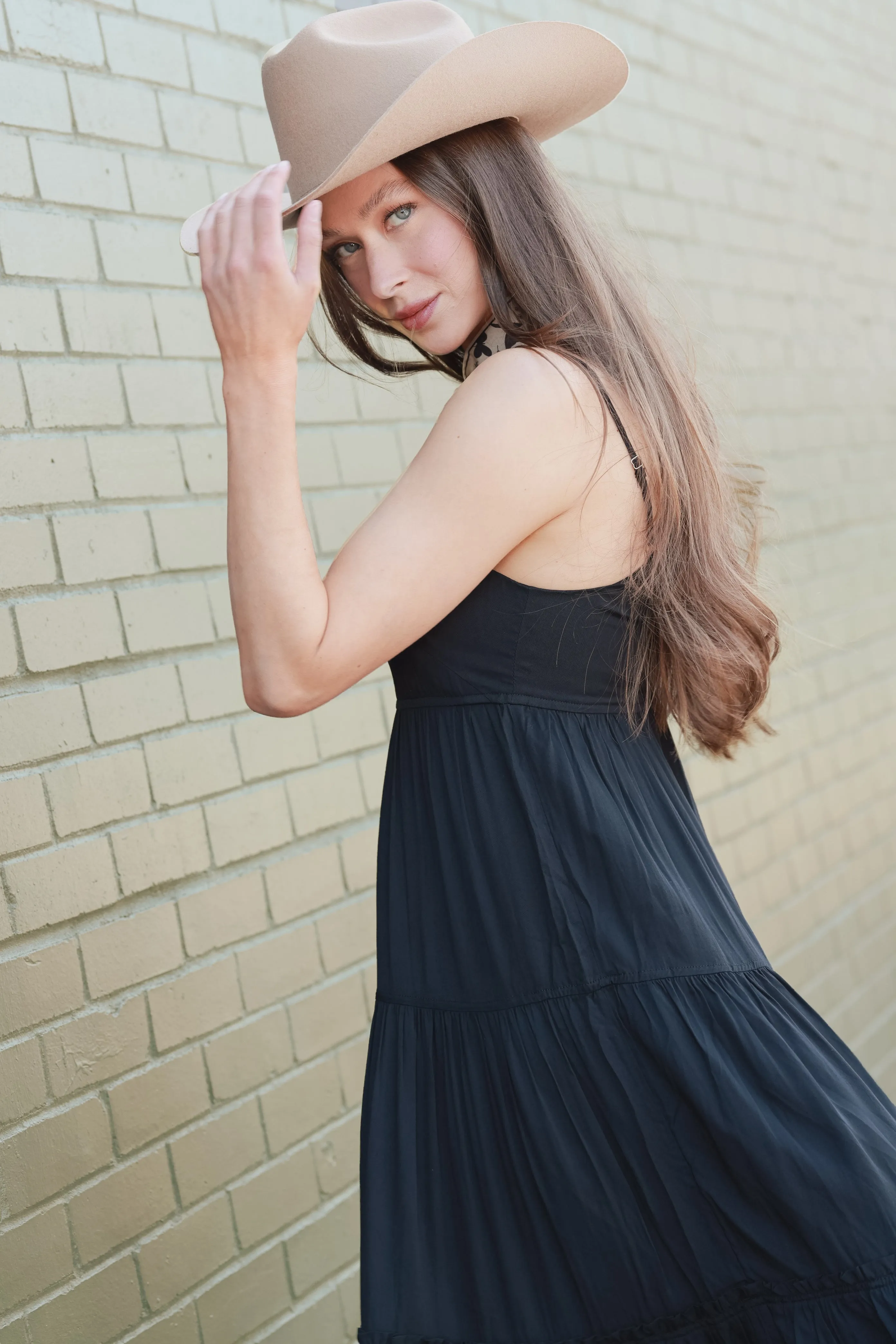 Black Tiered Skinny Strap Maxi Dress