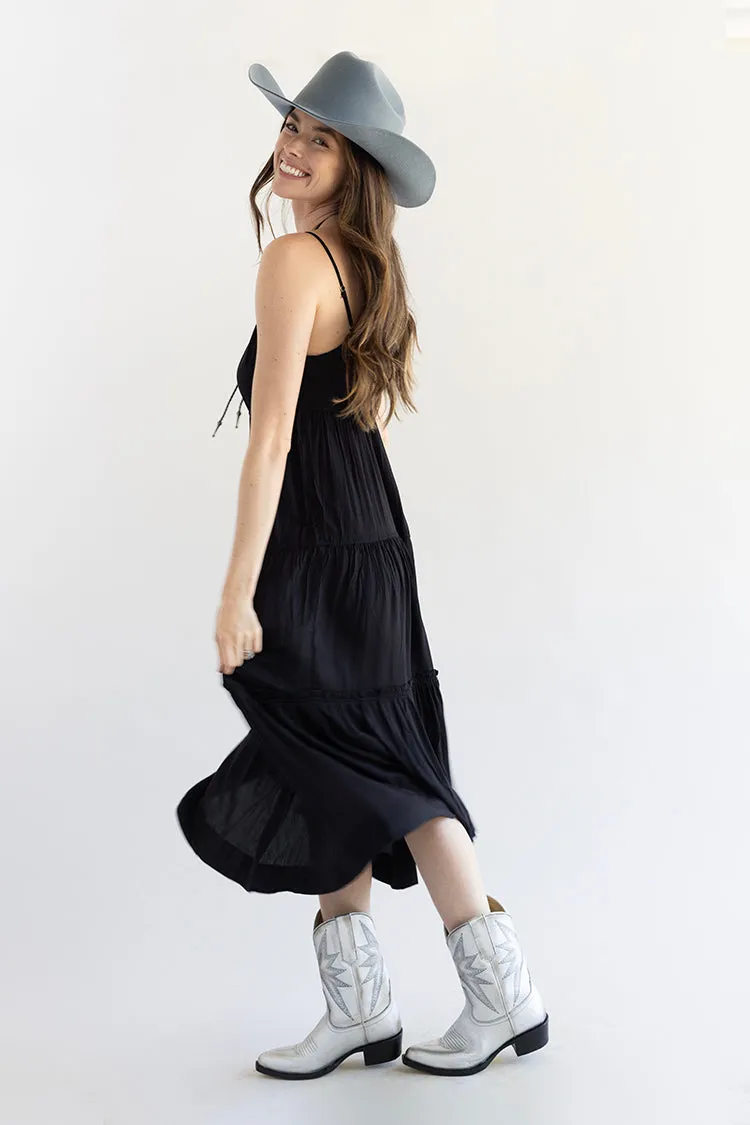 Black Tiered Skinny Strap Maxi Dress