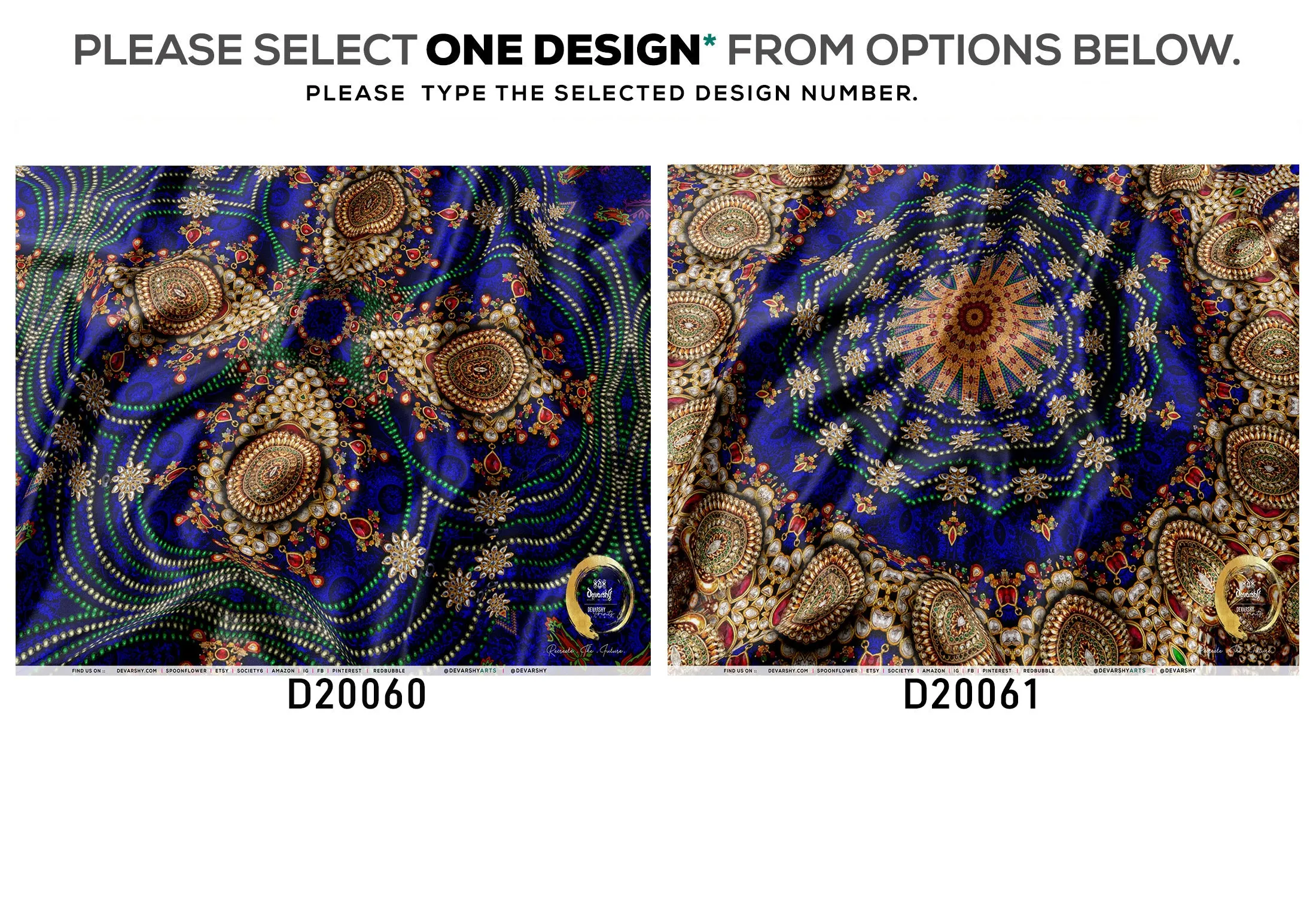 Blue Jewels Upholstery Fabric 3meters 2 Designs & 12 Fabric Options Mandala Furnishing Fabrics By the Yard | D20060