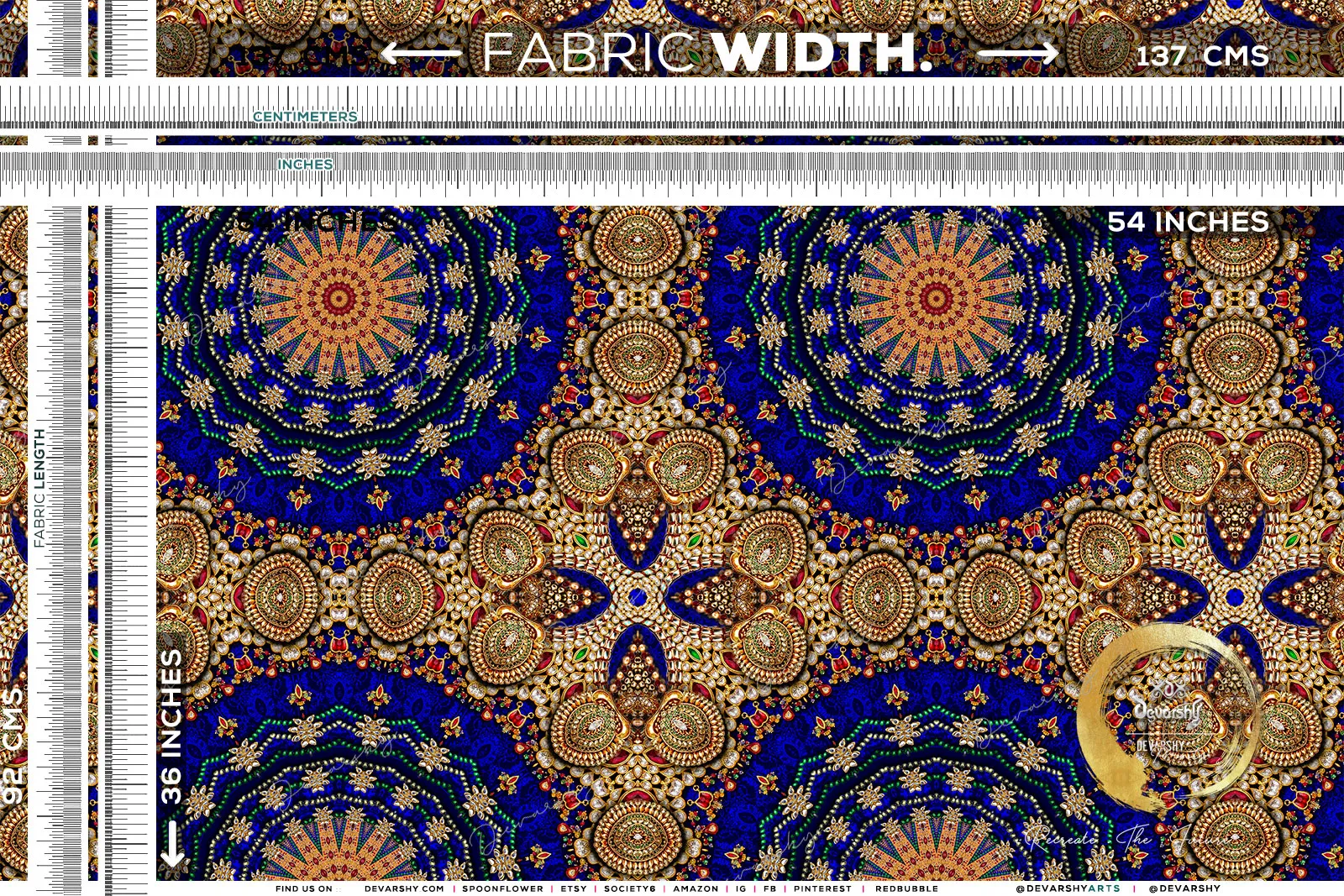 Blue Jewels Upholstery Fabric 3meters 2 Designs & 12 Fabric Options Mandala Furnishing Fabrics By the Yard | D20060