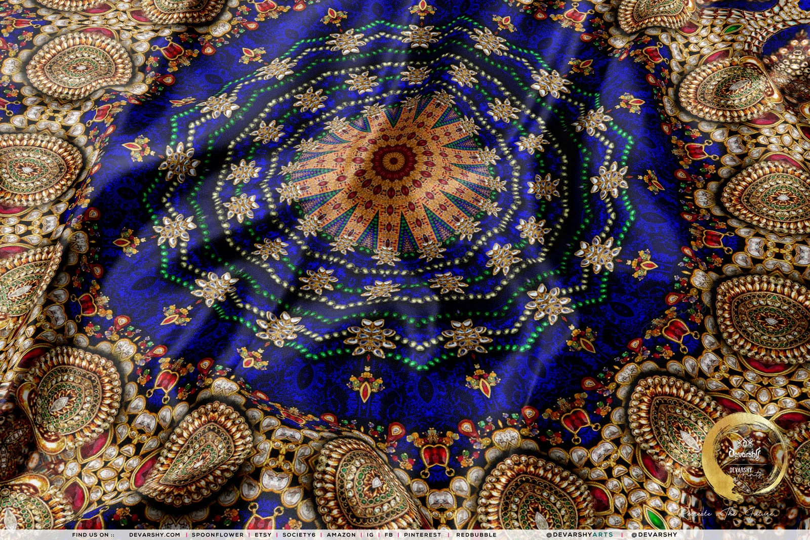 Blue Jewels Upholstery Fabric 3meters 2 Designs & 12 Fabric Options Mandala Furnishing Fabrics By the Yard | D20060