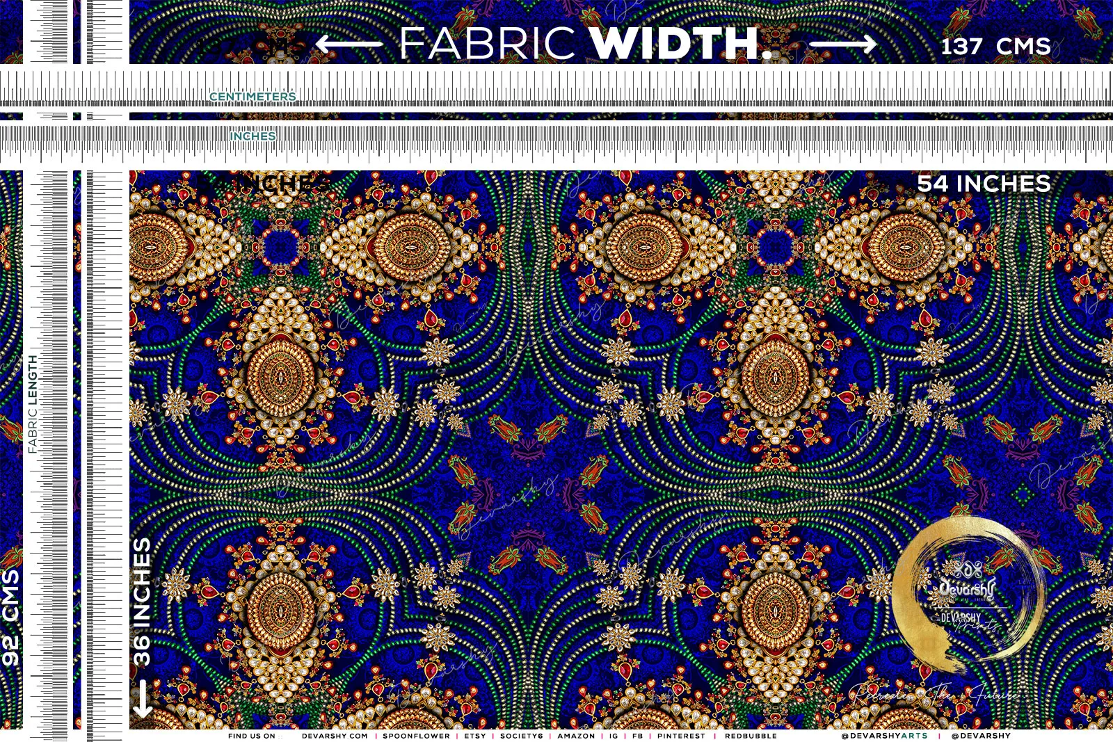 Blue Jewels Upholstery Fabric 3meters 2 Designs & 12 Fabric Options Mandala Furnishing Fabrics By the Yard | D20060