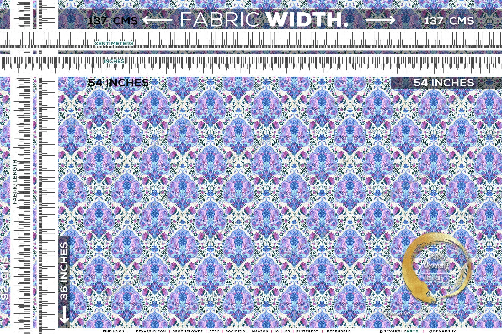 Blue Paisleys Upholstery Fabric 3meters 4 Designs & 12 Fabric Options Floral Furnishing Fabrics By the Yard | D20109