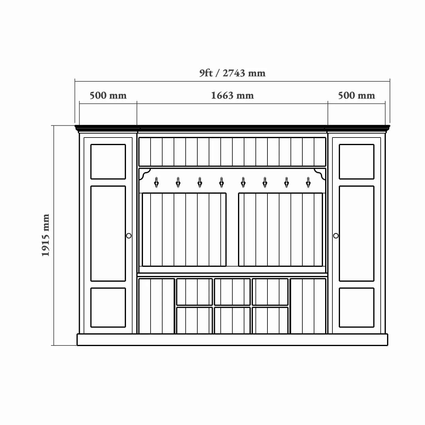 Boot Room Storage Bench with Cupboards - Single