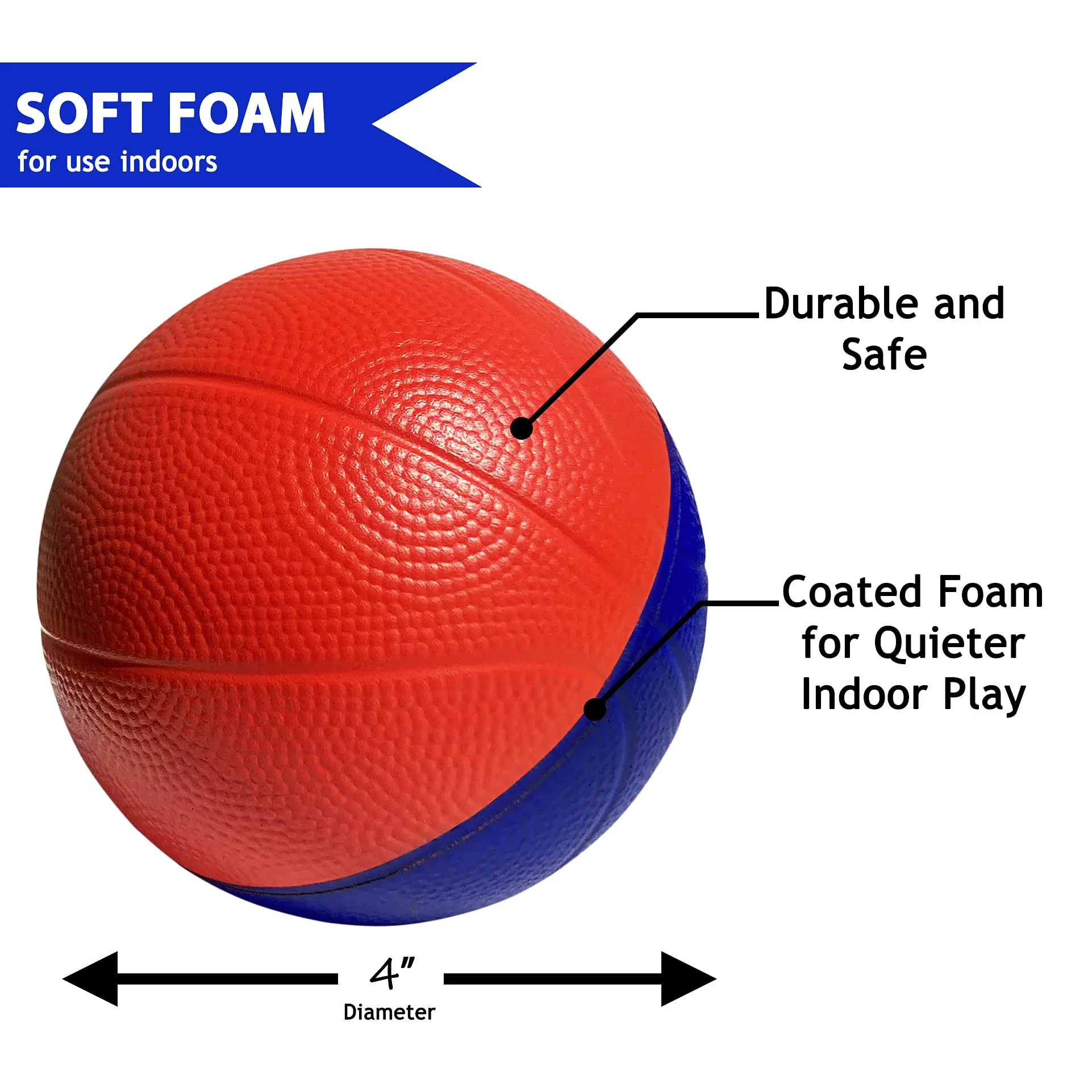 Botabee 4" Mini Foam Basketball for Over The Door Mini Hoop Basketball Games, 2 Pack