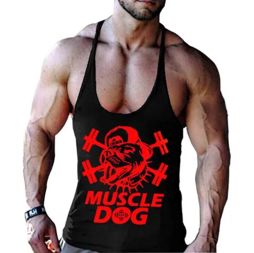 Cartoon Tee Tops Bodybuilding Fitness Vest Men Top Workout MUSCLE Dog Printed Sportswear Clothing